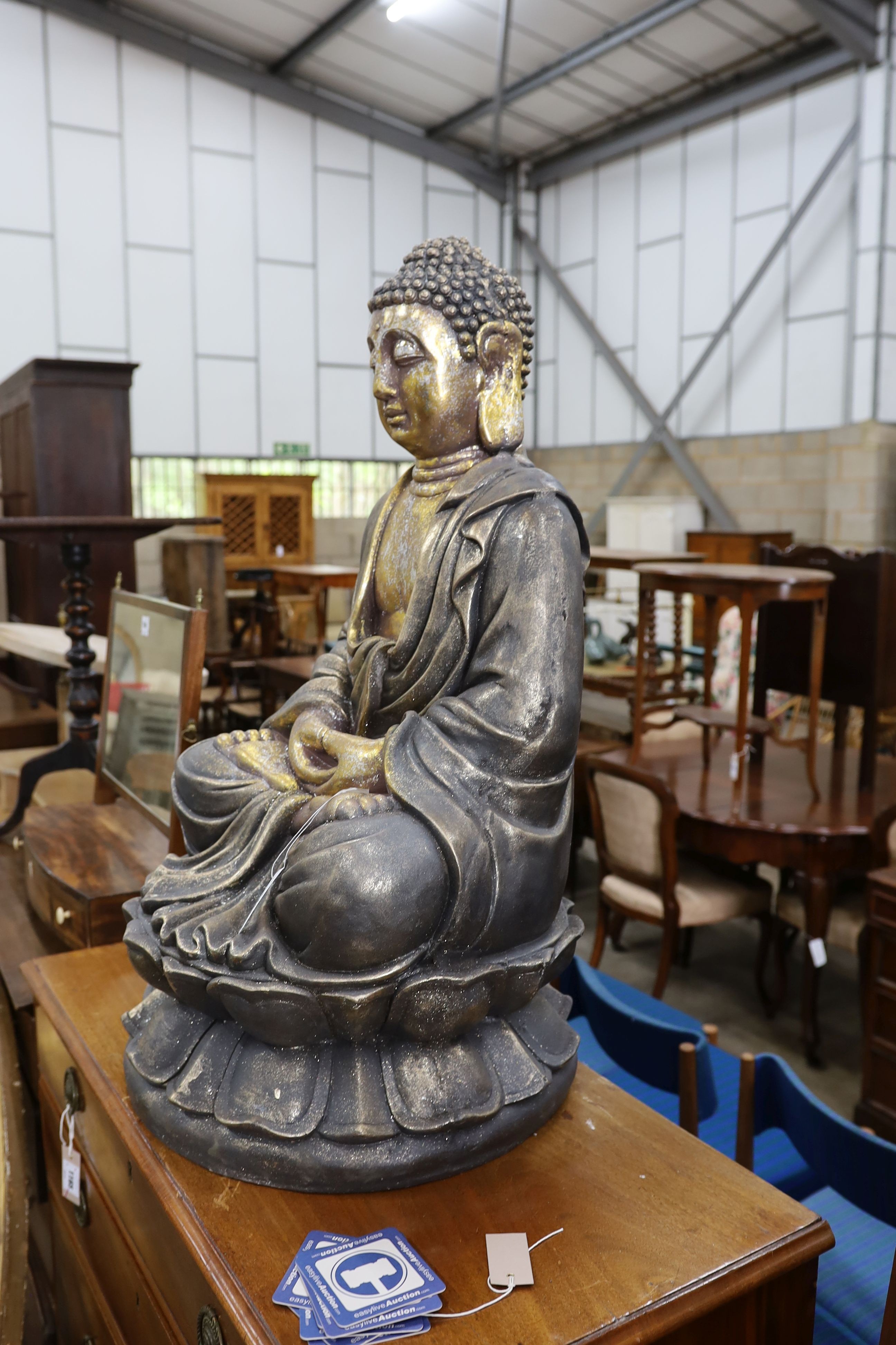 A fibre clay 'Angel' Buddha garden ornament, height 92cm